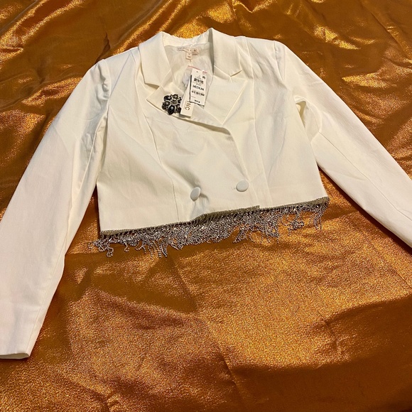 Culpos x Inc white rhinestone blazer vintage NWT Sz M - Picture 1 of 4
